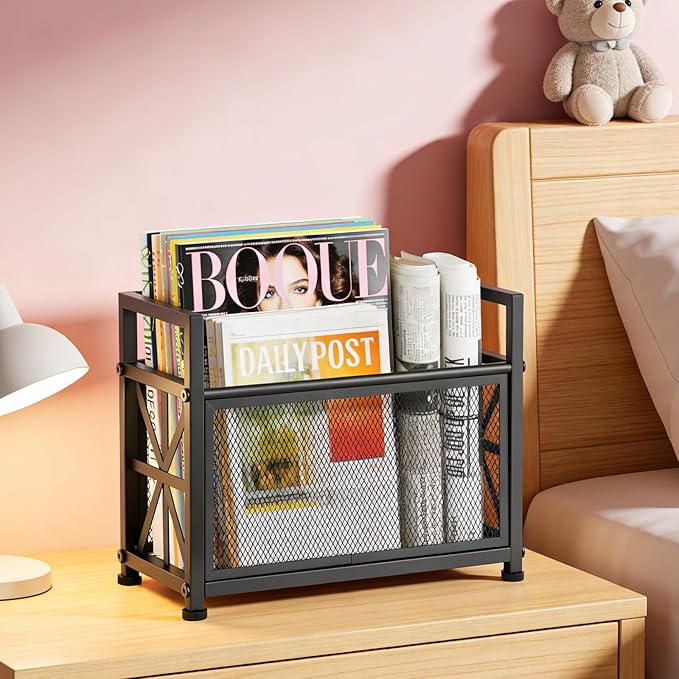 Black Magazine Holder, Magazine File Holder, Magazine Rack Floor Magazine Basket, Magazine Stand for Letters, Magazines, Books, Newspapers, Folder Organizer Bin for Books