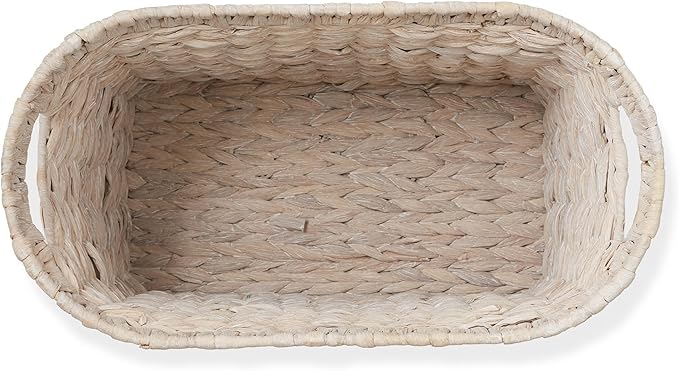 Casafield Woven Magazine Holder with Handles, Whitewash - Water Hyacinth Storage Basket for Bathroom, Living Room, Home Office