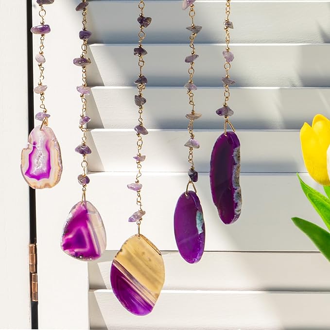 Purple Tree of Life Dream Catchers with Agate Pendant Natural Dream Catchers for Aunt Wall Decor Handmade Dreamcatcher Wall Hanging Ornament for Bedroom Living Room Home Decor