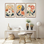 KAIRNE Boho Canvas Wall Art,Abstract Floral Wall Decor,Modern Minimalist Prints Set of 3(24”X36”),Botanical Wall Art Paintings,Bohemian Mid Century Artwork for Living Room Bedroom Office Decor,Framed