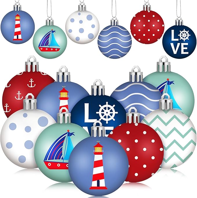 HyDren 40 Pcs Nautical Ornaments 1.2 Inch Summer Tree Decorations Anchor Sea Life Nautical Hanging Decorations Beach Tree Ornaments for Coastal Home Office Party Decor Gift