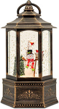 Christmas Snow Globes, 9.37" Snowman Glitter Water Lantern with 8 Songs, 6H Timer Battery & USB Powered Music Box for Christmas Decorations Indoor