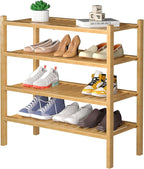 4 Tier (Thick) Bamboo Shoe Rack for Closet Free Standing Wood Shoe Shelf for Entryway Small Space Stackable 27"x12"x28" (Natural)