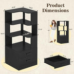 Armocity Corner Bookshelf with Drawers, 6 Tier Corner Book Shelf Display Bookcase, Freestanding L Shaped Bookshelf for Bedroom, Living Room, Home Office, Black