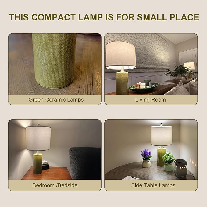 G-SAFAVA 20.25" Small Table Lamps Set of 2 Modern Ceramic Lamps for Living Room Farmhouse Bedside Lamps Boho Lamps for Night Stands Green Bedroom Lamps Side Table Lamps End Table Lamps