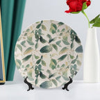 Bone China Decorative Plate Sage Green Eucalyptus Leaves Ceramic Decorative Plates with Display Stand 10inch Handmade Ceramic Ornament Wall Art Decor for Home Kitchen Bedroom Decorative Ornaments