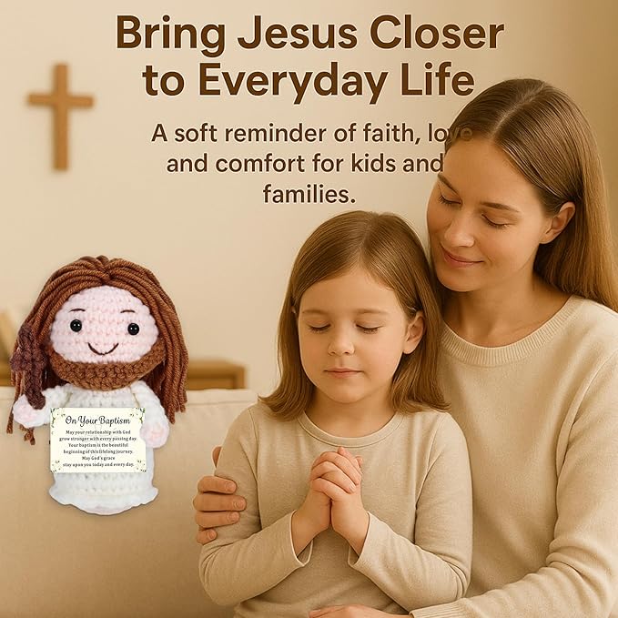 Baptism Gifts for Girls Boys Christian Jesus Crochet Doll - First Communion Confirmation Religious Gifts for Women Men Faith Keepsake Christening Easter Christmas Spiritual Gift God Blessing Decor