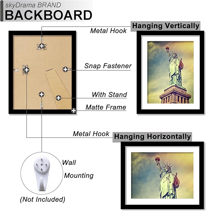 100% Solid Wood 8x10 Picture Frame Set of 8, Black Frame Display Photo 5x7 with Mat or 8 x 10 without Mat, 8 by 10 HQ Matte Black Frame for Wall - 8 Pack/Black/8"x10"