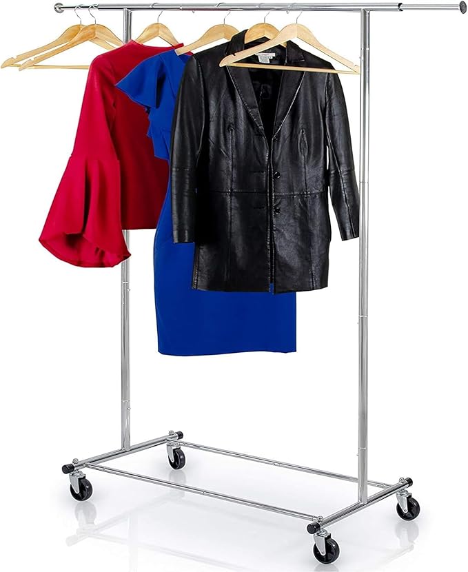 HOME IT Clothes Rack for Hanging Clothes - Heavy Duty Commercial Grade Chrome for Clothing, Garment Rack Adjustable, Collapsible, Expandable Clothing Rack, 200 LBS Capacity