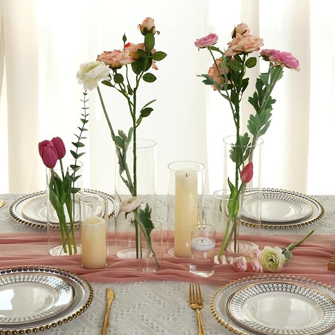 Fixwal 24pcs Clear Glass Cylinder Vases, 4, 6, 8, 10 Inch Tall Cylinder Vases for Centerpieces, Glass Flower Vase Floating Candle Holder Vase for Table Shelf, Party, Wedding, Home Decor