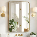 Sweetcrispy Bathroom Wall Mirror, 40x30 Inch Wall Mount Mirror for Over Sink, Modern Rounded Rectangle Vanity Mirrors with Matte Metal Framed, for Home Decor, Living Room, Bedroom, Gold
