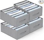 4Pcs Large Foldable Closet Clothing Organizer Boxes, 6 Grids Divider Clothing Organizers, Frame Support Wardrobe Closet Organizer with Handles, for Clothes, Pants, Jeans, Sweaters, T-shirts