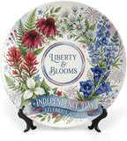 250th Anniversary Decorative Plates 10 Inch Patriotic Decorations Floral Plates with Stand 4th of July Independence Day Veterans Day Home & Office Decor