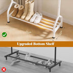 EAGMAK Sturdy Clothing Rack with Shelf, Metal Garment Rack with Leveling Feet for Hanging Clothes, Freestanding Clothes Rack for Bedroom, Apartment & Small Spaces, White