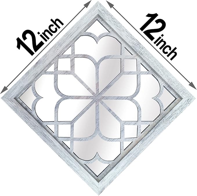 Wocred 2 PCS Square Wall Mirror,Gorgeous Rustic Farmhouse Accent,Rustic White Color Entry for Bathroom Renovation,Bedrooms,Living Rooms and More(12”x12”)