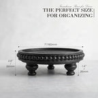 EOSAHR Pine Round Wood Riser with Beaded for Home Decor - Rustic Decorative Tray for Entryway Table - Riser Display Stand for Bathroom & Kitchen Counter (Black)