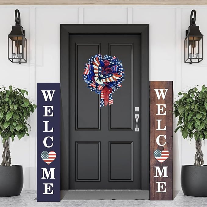 Patriotic Wreath for Front Door Red White Blue Wreath 4th of July Wreaths for Door Wall Memorial Day Decor Independence Day Hanging Decoration for Outside Home Farmhouse Holiday (Eagle)