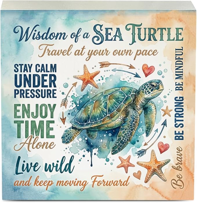 Sea Turtle Decor Inspirational Desk Decor Sea Turtle Gifts Summer Decorations Wooden Box Sign for Home Office Farmhouse Table Shelf