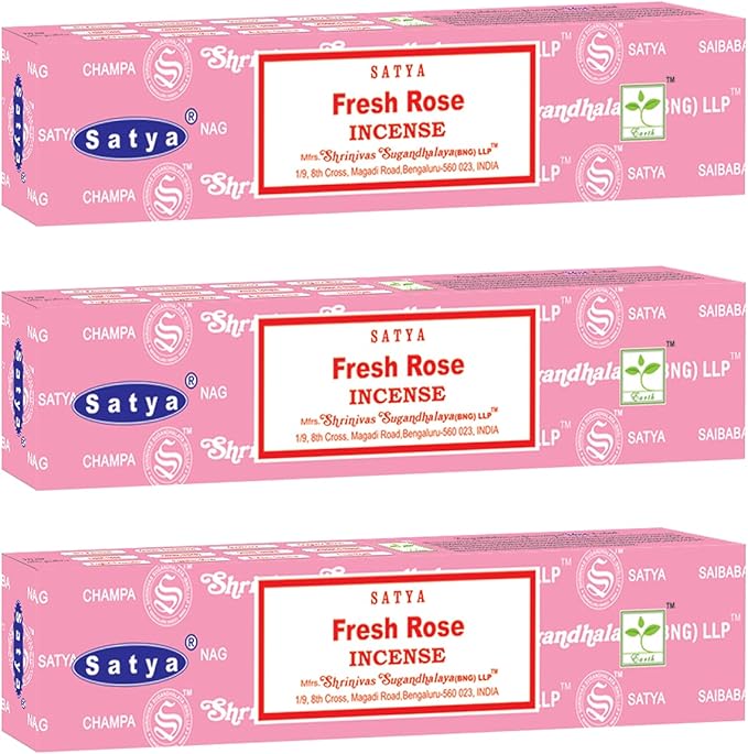 3 Packs Original Satya Sai Baba Nag Champa Incense Sticks Joss Insence - Insense 15g Box NagChampa Agarbatti (Fresh Rose)