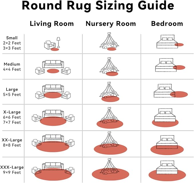 OLANLY Rust Red Round Rugs for Bedroom - Machine Washable, 9 ft Circle Area Rugs for Living Room, Soft and Fluffy Shaggy Carpet for Teen Girl and Boys, Nursery Rooms, Dorms, Home Decor Aesthetic
