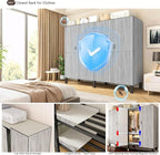 Heavy Duty Portable Closet with Cover Magnetic Doors, Metal Rolling Clothes Rack Heavy Duty 1500LBS, Foldable Clothing Rack, Garment Racks for Bedroom/ LivingRoom/ Rental (KT Woodgrain Gray, 74.8in)