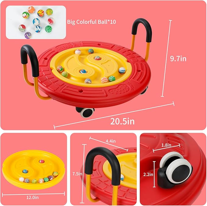 3-In-1 Balance Scooter Board for Kids，Plastic Wobble Balance Board Rocker Maze with Handles, 5 Balls, Toddler Floor Scooter Boards for Sensory Training, Physical Therapy