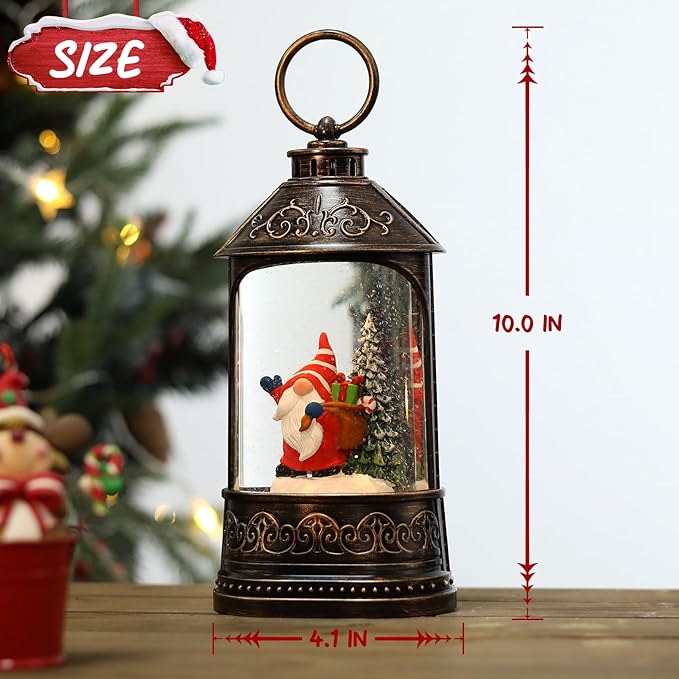 Christmas Snow Globe Lantern, Glitter Lighted Gnomes Snow Globe with Music,Musical Christmas Decorations USB and Battery Operated, Gnome Christmas Decor