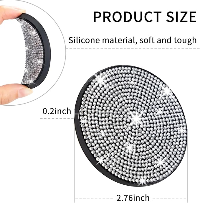 COCASES 4 Pack Bling Car Coasters, Car Cup Holder Coaster, Rhinestone Coaster for Cup Holders, Silicone Car Coasters for Women Car Interior Accessories (2.75'' White Crystal Circle)