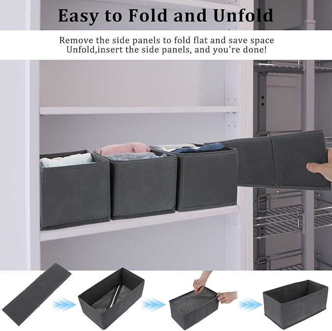 4Pcs Drawer Organizer Clothes, Underwear Organizer for Women Clothes, Socks, Bra, Belt, Tie - Grey, No-Divider Design
