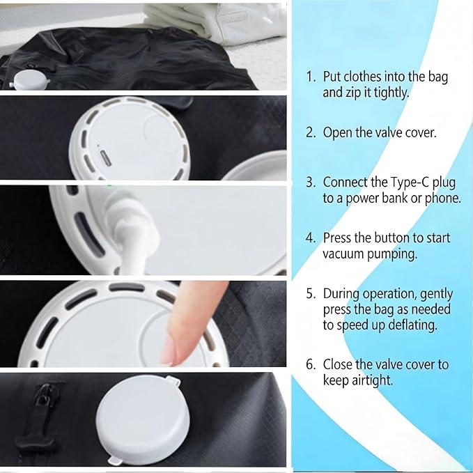 Professional Vacuum Bags with Built-in Pump, 30L IP67 Vacuum Seal Bags with See-through Window, Space Saver Bags for Clothing Travel(Black)