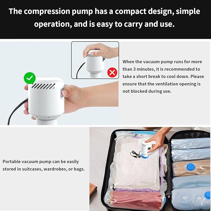 Electric Pump for Vacuum Storage Bags, Air Pump for Storage Bags,Portable Vacuum Pump for Various Vacuum Sealer Bags, Suitable for Common Vacuum Bags-White (No Storage Bags)