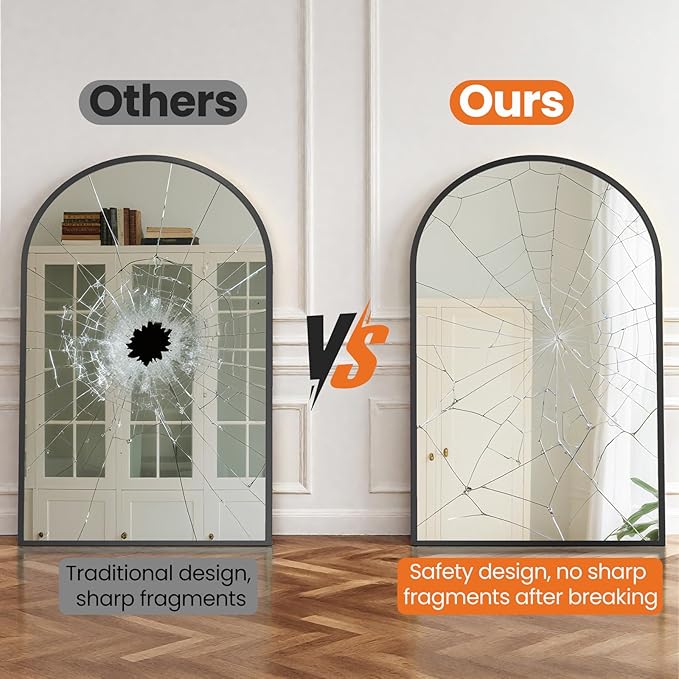Sweetcrispy 38"x30" Arched Black Bathroom Mirrors for Wall, Bathroom Mirrors for Over Sink, Metal Framed with HD Shatter-Proof Glass for Entryway, Living Room, Bedroom, Home Decor