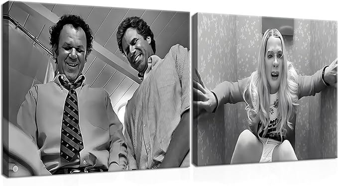 Framed Funny Movie Bathroom Canvas Wall Art Set of 2 – Black and White Vintage Comedy Movies Wall Decor, Humor White Chicks Posters Prints for Bathroom Toilet Humour Signs – 16x24in