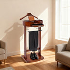 Wood Suit Valet Stand, Clothes Valet Stand, Clothing Rack Organizer, Jacket Hanger, Flip-top Compartment with Hole, Garment Valet for Bedroom Entryway Home Living Room Office
