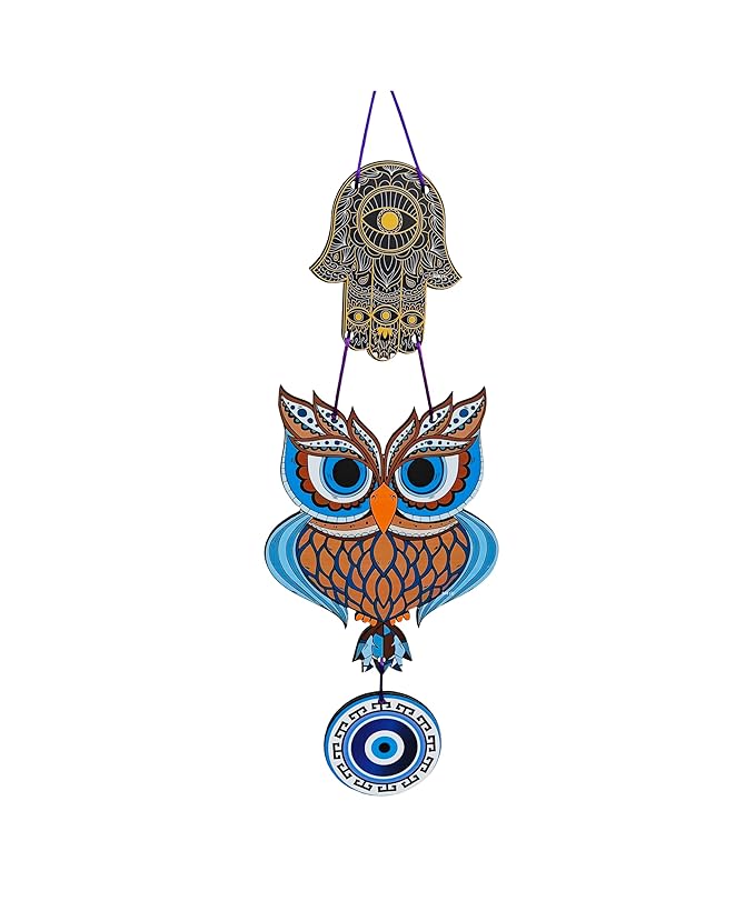 Decorative Bird Mobile Wall Hanging, Colorful Swallow Design with Flowers, Traditional Tattoo Style Art (OWL_Hanging_D_1)