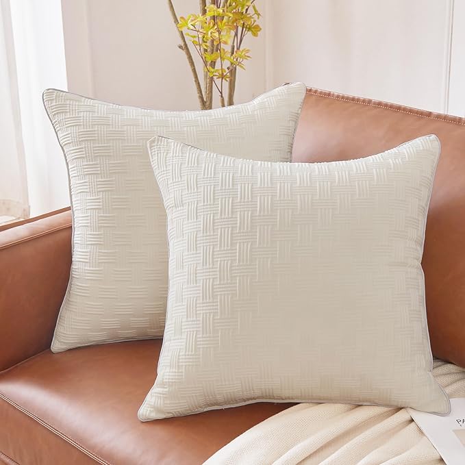 Leeden 18x18 Pillow Inserts Set of 2, Soft and Fluffy Throw Pillow Forms for Couch and Bed, 18 Inch Square Decorative Pillow Inserts, Beige