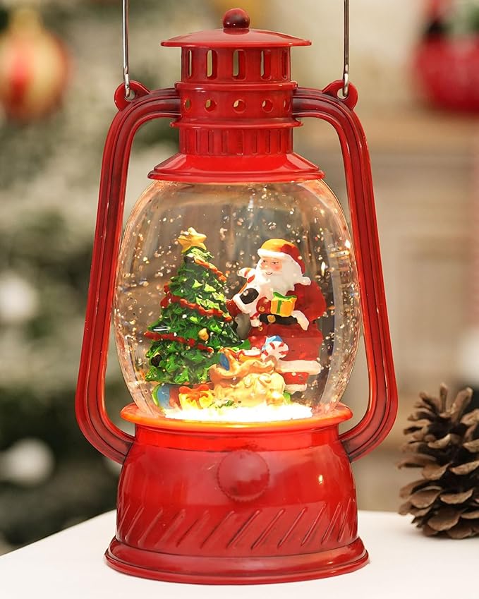 Christmas Decorations Snow Globe Santa, Musical Glitter Christmas Snow Globes 6H Time Light Up Santa Claus Lantern Christmas Decor Indoor