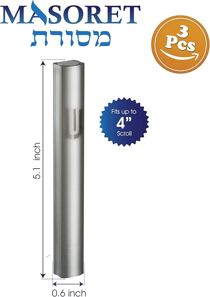 3-Piece Aluminum Door Mezuzah Cases: Special Profile, No Holes, 4-Inch 10cm Hebrew Parchment Scroll Holder Boxes