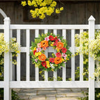 zjlmit 20 Inch Spring Wreath for Front Door, Artificial Silk Flower Wreath on Grapevine Base with Orange Rose-Style Blooms, Multicolor Floral Accents and Greenery, Indoor Wall Entryway Decor