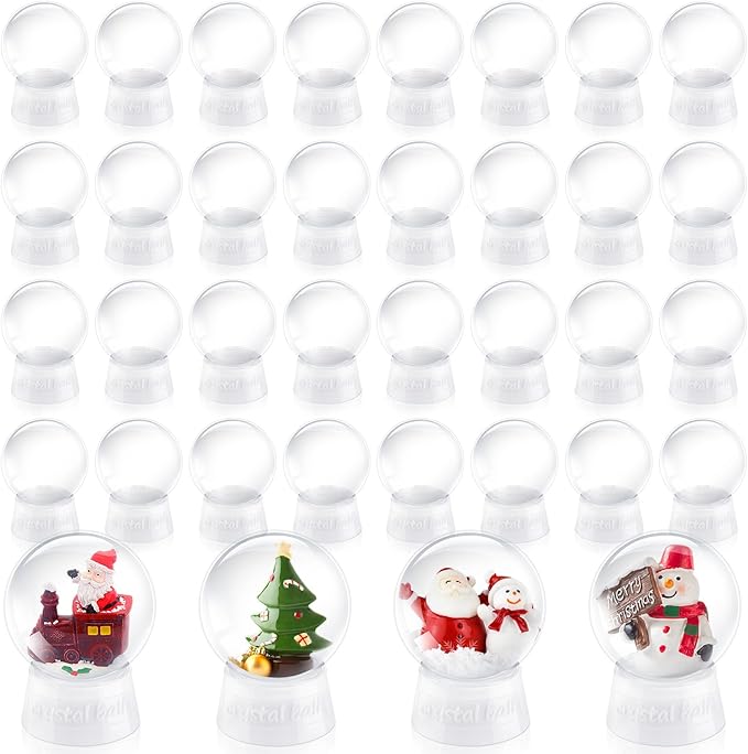 Uiifan 32 Pcs DIY Snow Globe Water Globe 4 Inches Clear Plastic Snow Globe with Screw Off Cap Fillable Water Globe Jar for DIY Crafts Christmas Display Home Decoration Kids Gifts