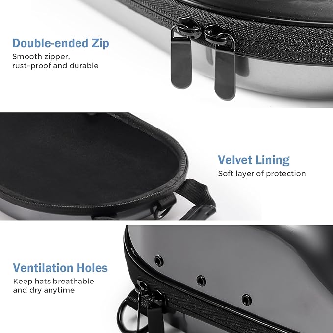 ProCase Hard Hat Travel Case for Baseball Caps, No-Crush Case Holds Up to 6-7 Hats, Adjustable Interior with Shoulder Strap for Travel, Hat Organizer Ball Caps Holder -Grey