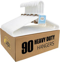 Quality White Plastic Hangers 90 Pack - Super Heavy Duty Multipack for Clothes - Thick Strong Standard Closet Clothing Hangers with Hook for Scarves and Belts-17 for Coats (White, 90)