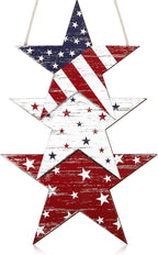 4th of July Decorations Wooden Welcome Sign, Wooden American Flag Star Wreath, Outdoor Wall Hanging for Front Porch, Memorial Day Home Decor (Retro)