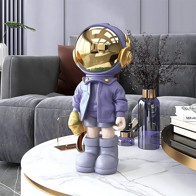 EZ4ENCE Figurine Statue Astronaut Sculpture Spaceman Decor,Sculpture for Home Decor,Arts Purple Shelf Decoration,Cool Metal Mask Table Decor,Large Spaceman Figure Ornament