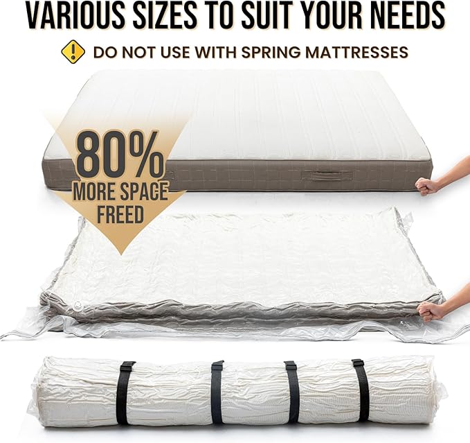 TAILI Mattress Vacuum Storage Bag, Twin/Twin-XL Foam Mattress Vacuum Bag with 4 Straps, Sealable Bag for Memory Foam, Latex, Easy Moving, Transport and Storage