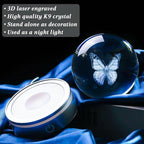 Movdyka 3D Crystal Ball Figurine Butterfly Gifts for Women Men Decorations Night Light, Laser Engraved Butterfly Ornament Glass Snow Globe Room Art Decor Crafts