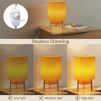 Buruis 2-Tier Table Lamp with Pleated Fabric Shade, Natural Rubber Wood Stand, UL Listed, 10'' Elegant Retro Mid-Century Bedside Lamp for Bedroom, Living Room, Bookshelf, Bulb Not Included, Yellow