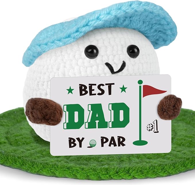 Dad Gifts for Fathers Day Birthday, Positive Golf Gifts for Men from Daughter Son”Best Dad By Par”Crochet Golf Ball Accessories, Funny Emotional Comfort Golf Gift for Daddy Birthday Fathers day