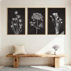 BINCUE Framed Botanical Wall Art Black Grey and White Plant Floral Art Prints Flowers Wall Decor Black Artwork White Floral Wall Pictures Botanical Paintings for Living Room Bedroom Office Farmhouse 3 Panel 16x24 Inches