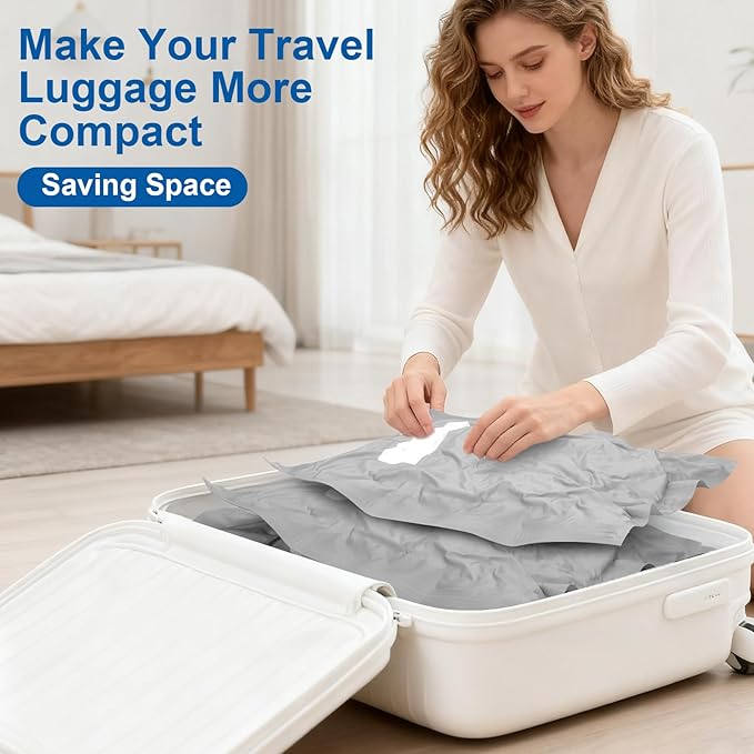 Vacuum Seal Bags For Clothing Travel with Rechargeable Air Pump, Travel Vacuum Bags With Pump, Space Saver Vacuum Storage Bags For Luggage, Reusable Vacuum Storage Bags (2 Bags + Pump)